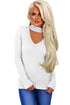 Sexy White Ribbed Choker Neck Sweater